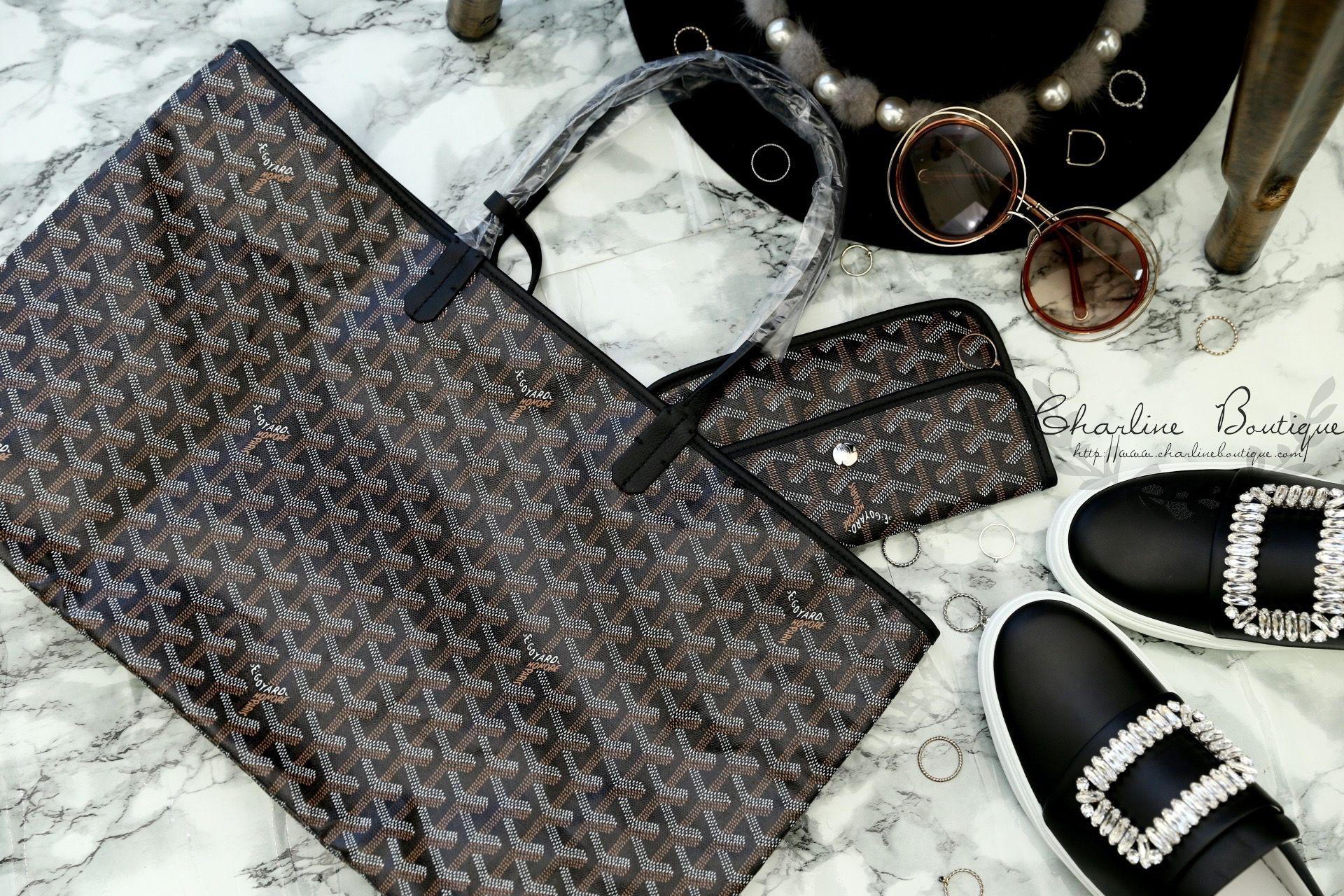 Goyard Saint Louis PM Bag 黑色帆布小牛皮同色提把小型無拉鍊托特包