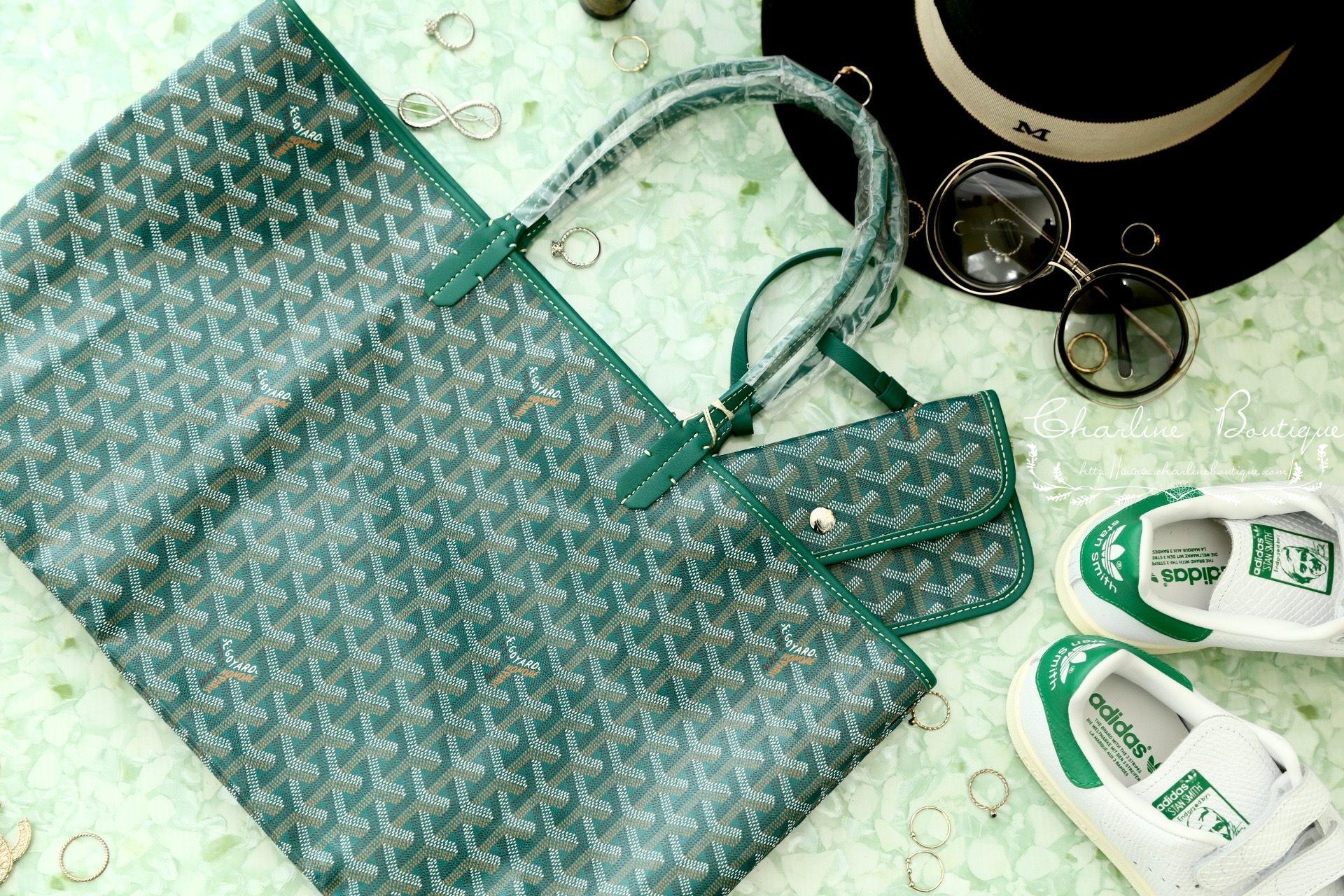 Goyard Saint Louis PM Bag 綠色帆布小牛皮同色提把小型無拉鍊托特包