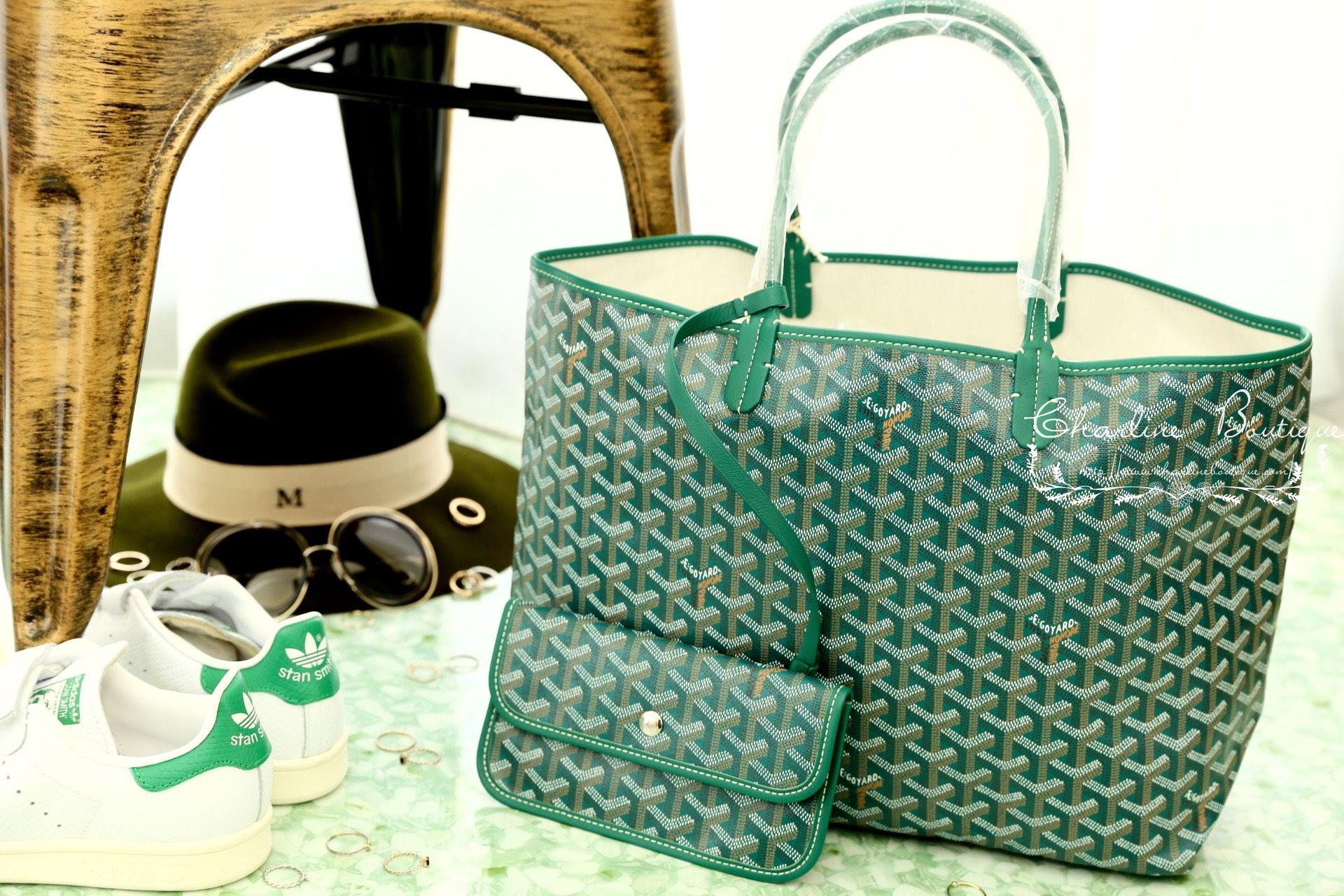 Goyard Saint Louis PM Bag 綠色帆布小牛皮同色提把小型無拉鍊托特包
