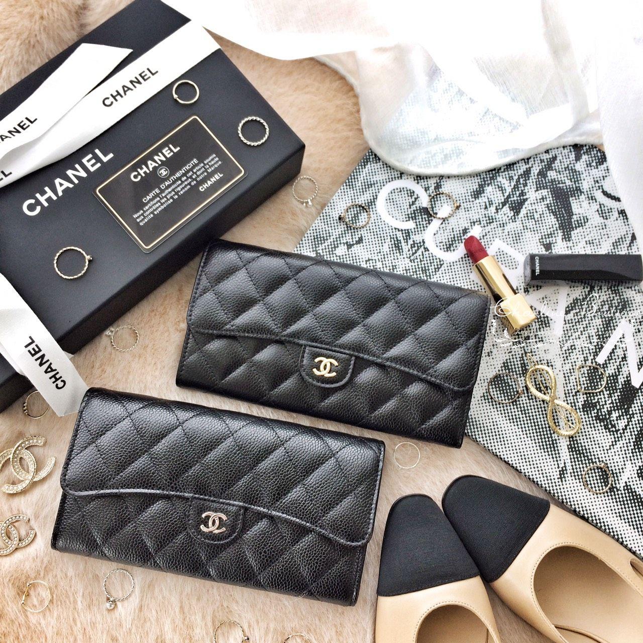 Chanel Wallet 黑色金CC荔枝菱格紋前釦式長夾-Charline Boutique 精品代購