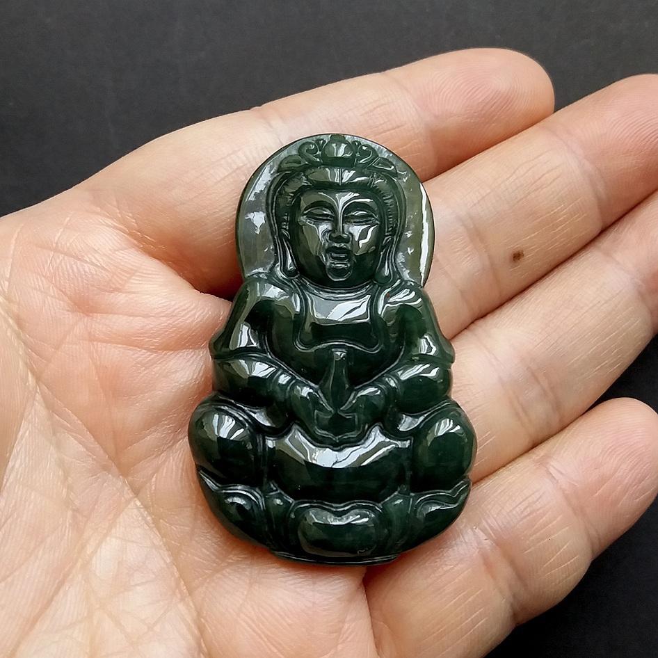 冰糯油青玉瓶觀音吊墜, 天然翡翠A玉, 緬甸玉, Jade, Jadeite