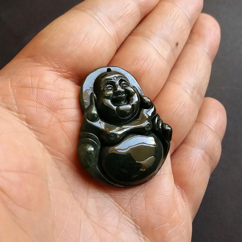 J320 冰糯油青笑佛吊墜