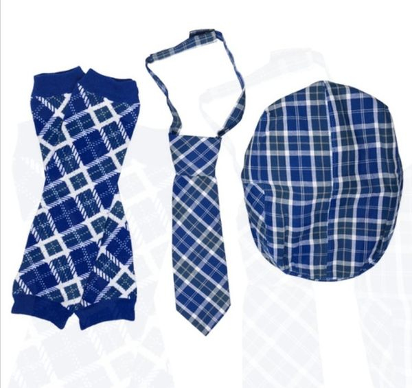 【出清特價】美國My Little Legs 格紋帽子，領帶，襪套 三件組-藍色格子