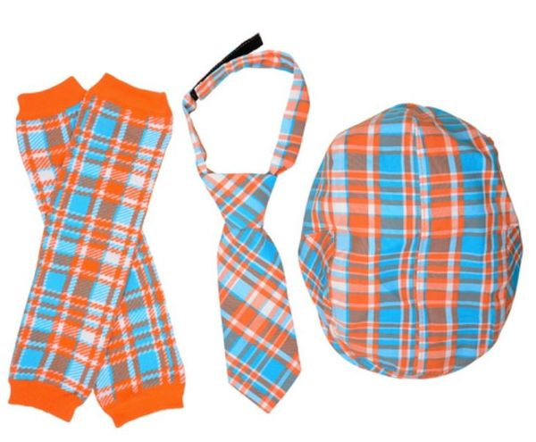 【出清特價】美國My Little Legs 格紋帽子，領帶，襪套 三件組-橘色格子