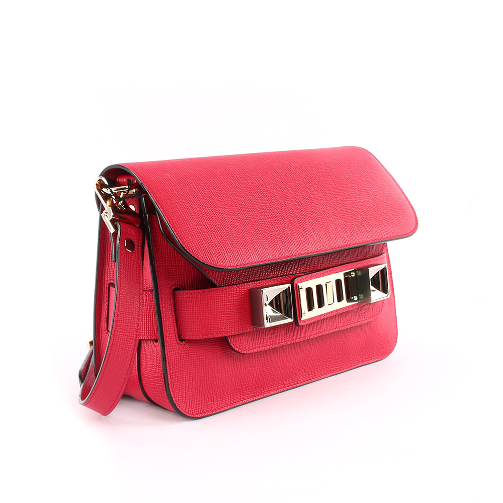 【Proenza Schouler】洋紅色mini 新款 防刮牛皮 PS11(金釦)斜背包