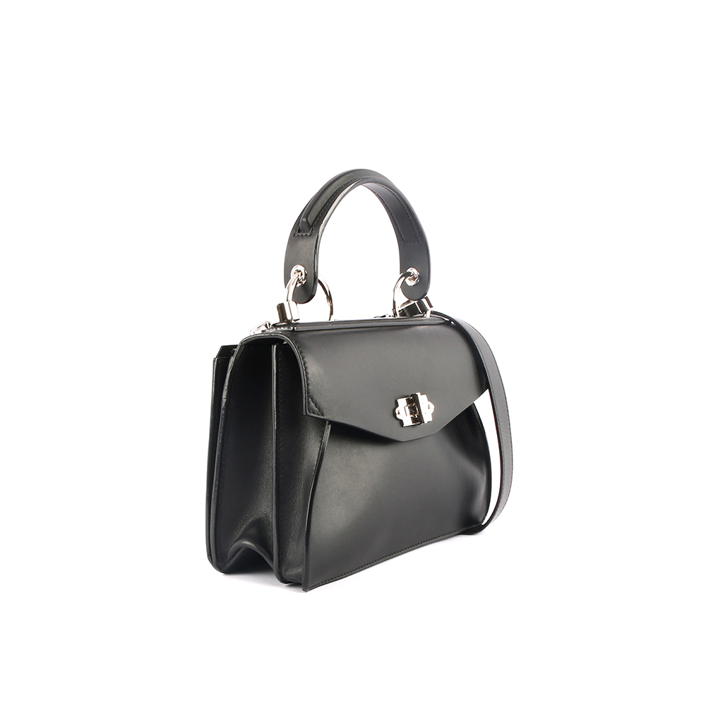 【Proenza Schouler】黑色牛皮凱莉款轉釦手提/肩背二用包(小)