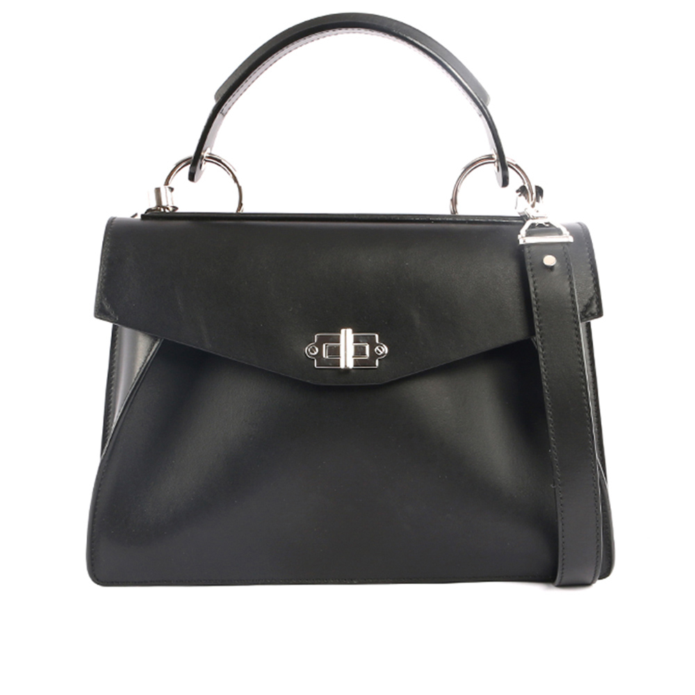 【Proenza Schouler】黑色牛皮 凱莉款轉釦手提/肩背兩用包(中)