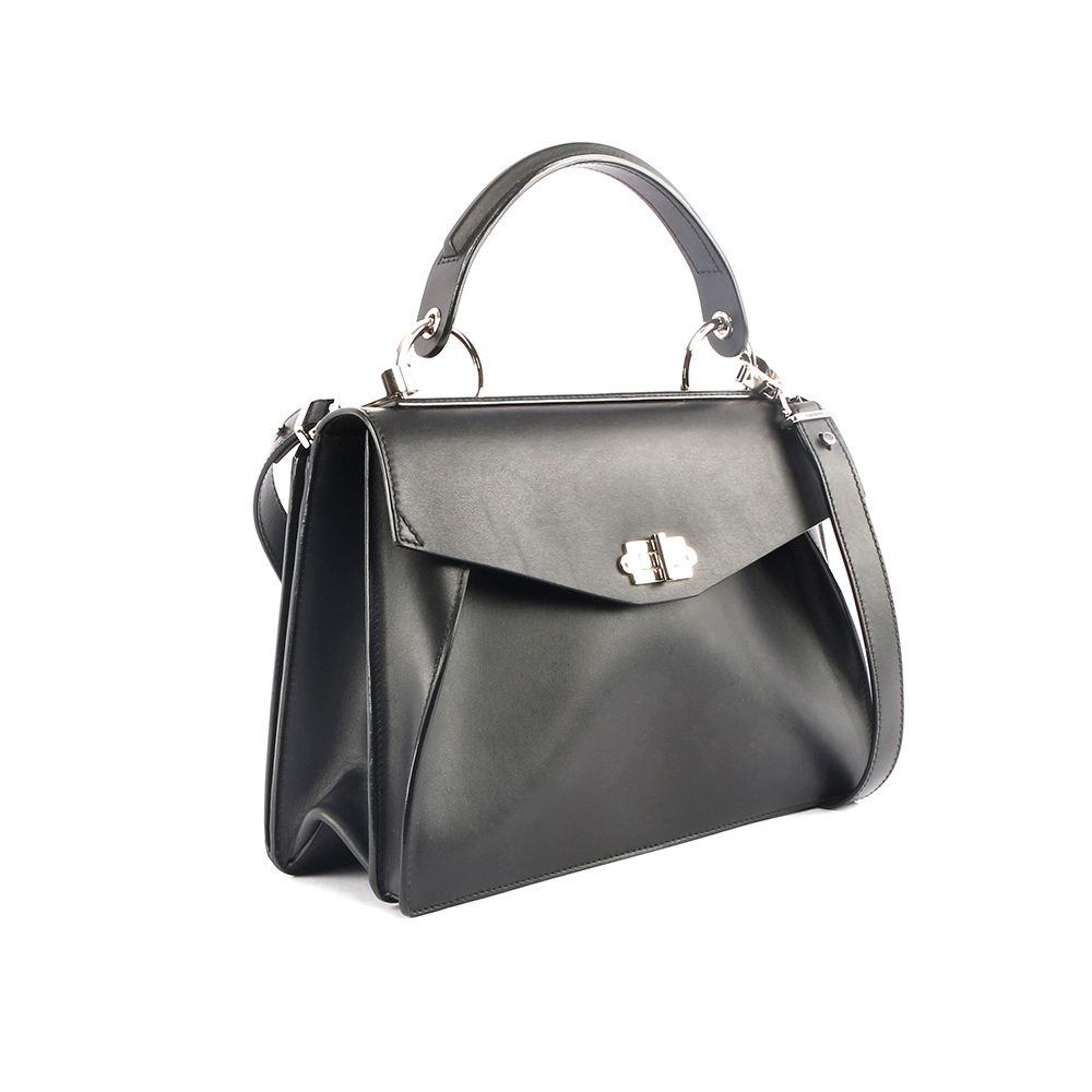 【Proenza Schouler】黑色牛皮 凱莉款轉釦手提/肩背兩用包(中)