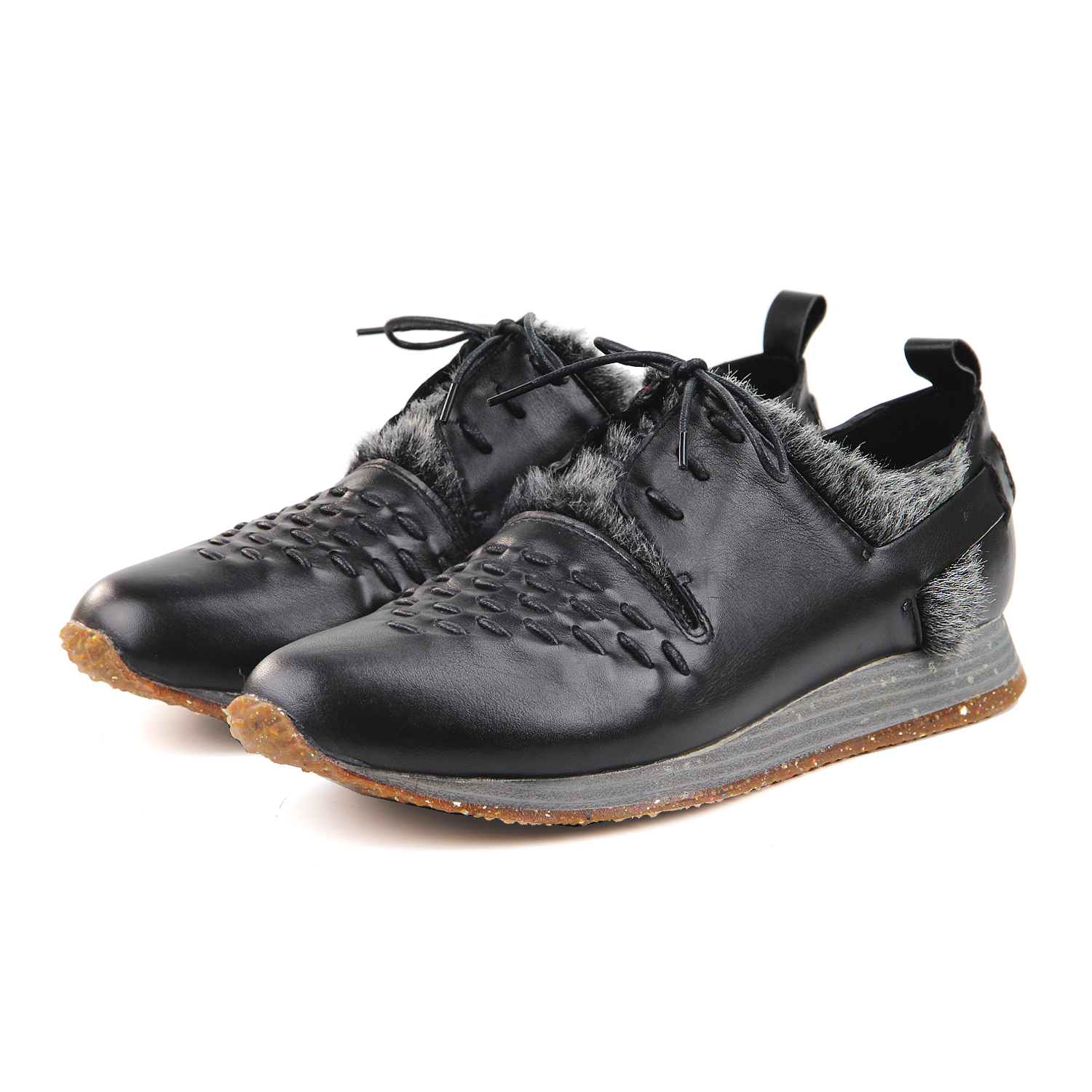 Wallace M1165 Black Shearling Leather Sneakers