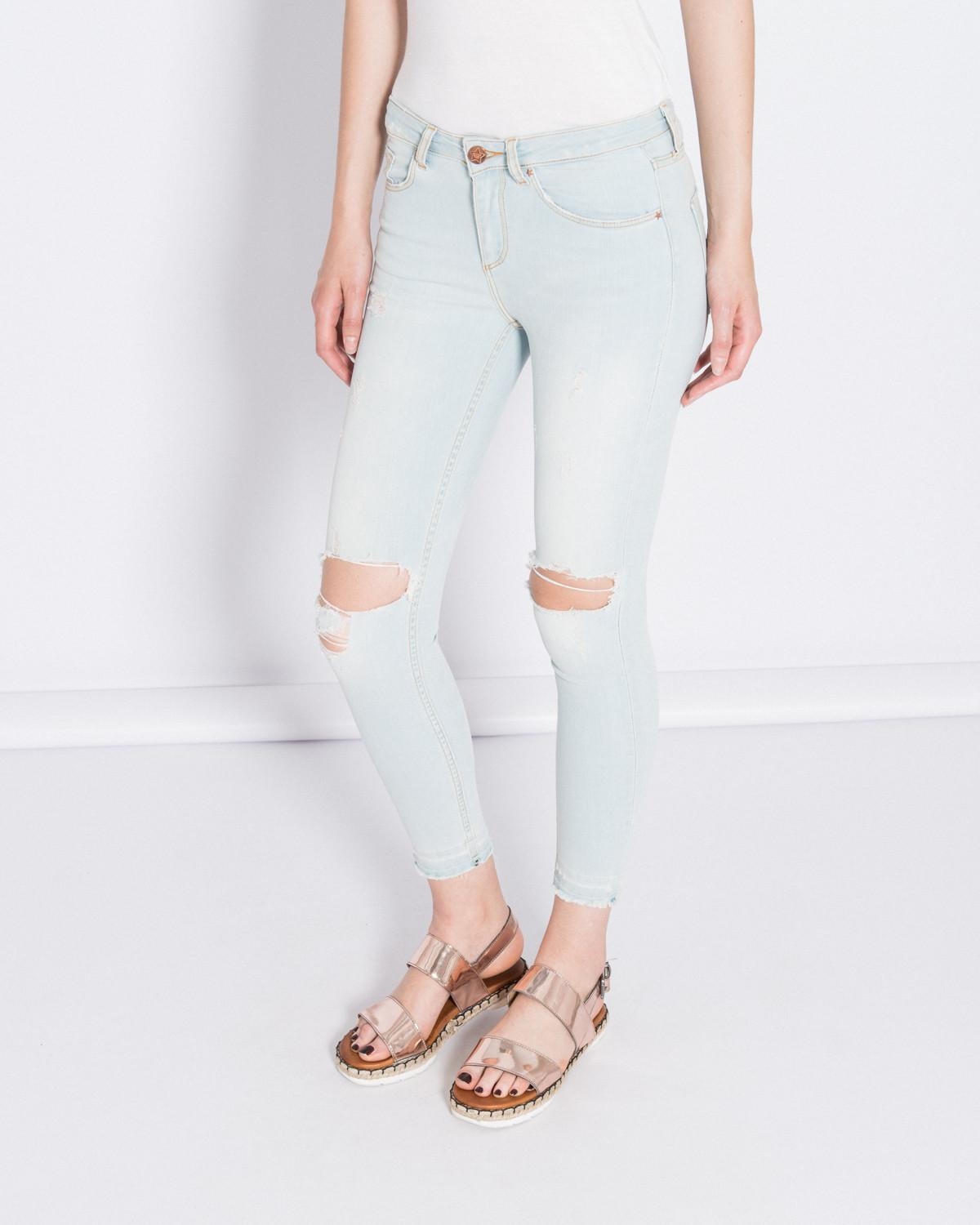 【silvian-heach】中腰膝蓋刷破窄管牛仔褲