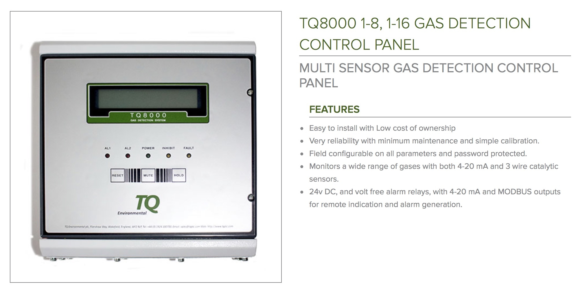TQ Flammable Gas Detection Panel TQ80005 Zone Panel