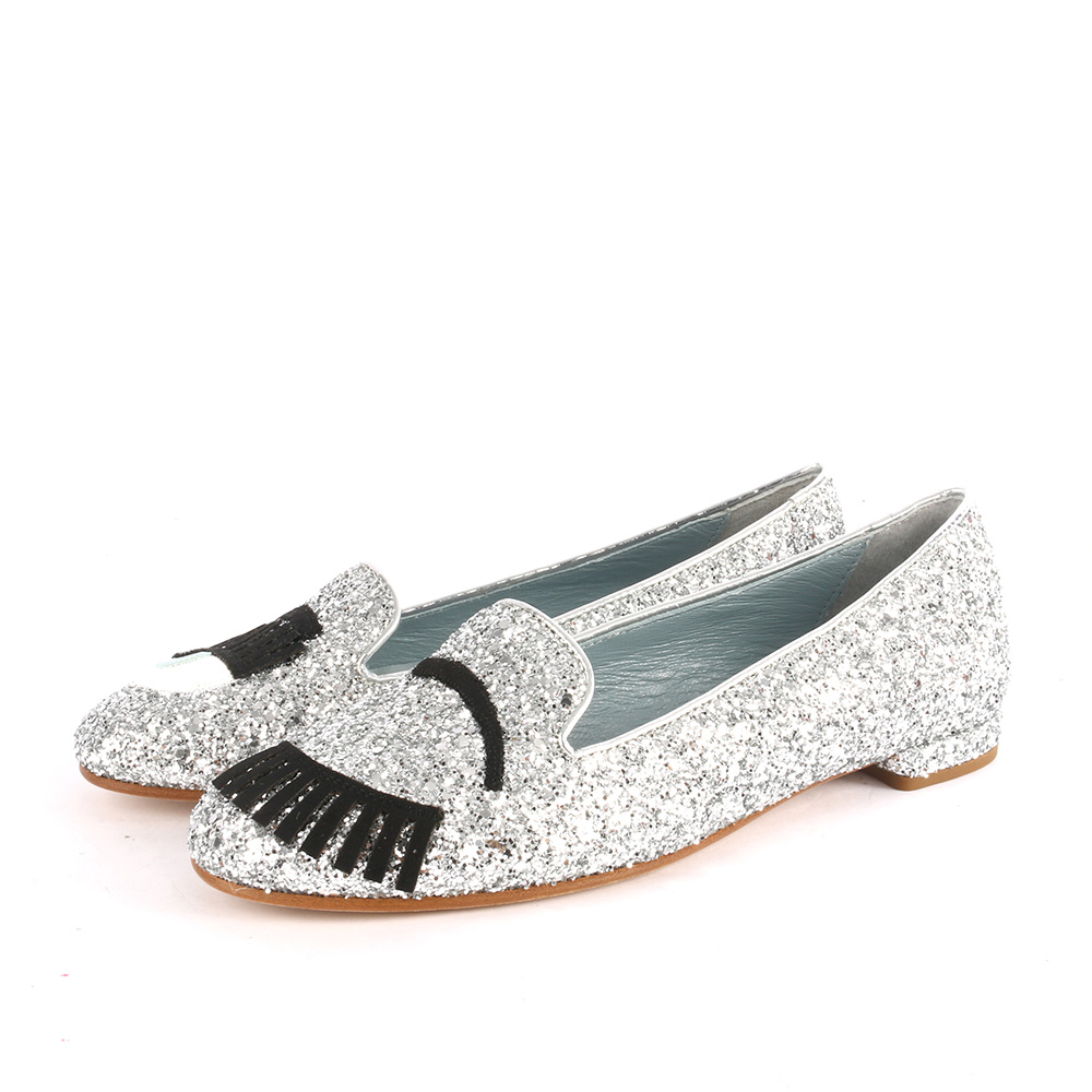 【CHIARA FERRAGNI】銀色亮片眨眼睛平底鞋