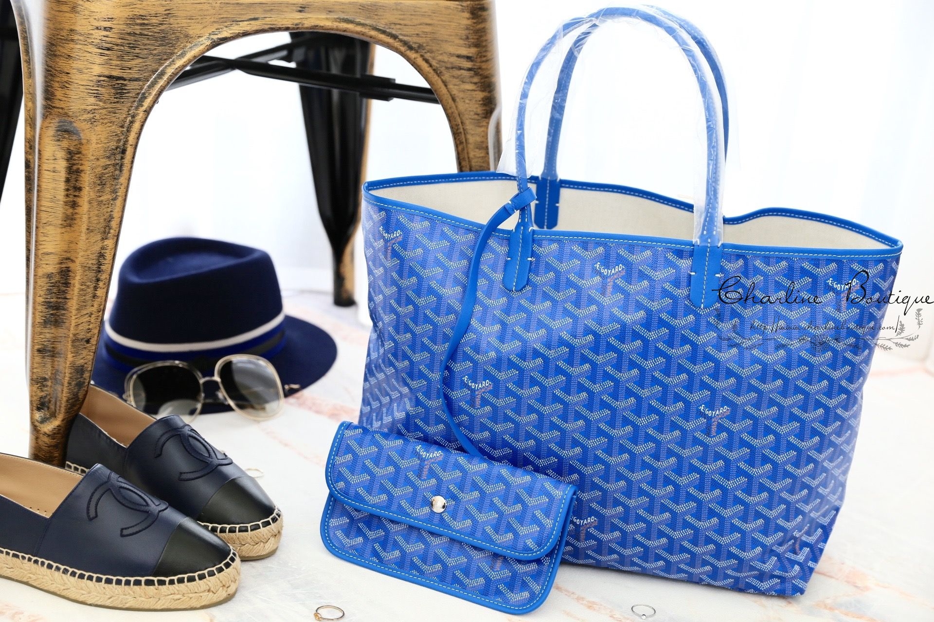 Goyard Saint Louis PM Bag 天空藍帆布小牛皮同色提把小型無拉鍊托特包