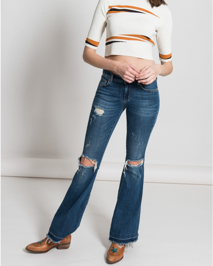 【silvian-heach】膝蓋刷破喇叭牛仔褲