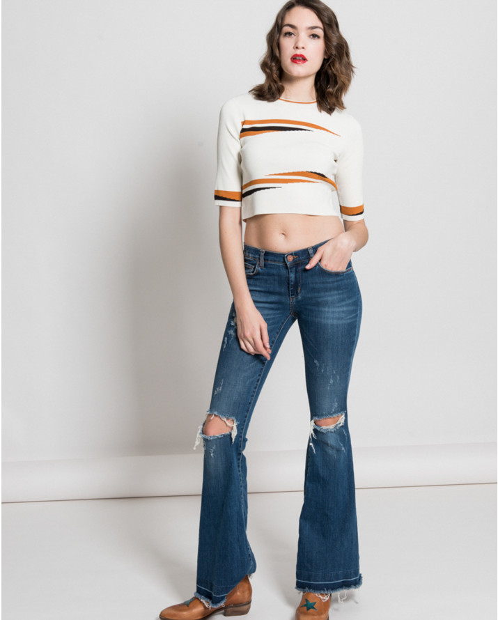 【silvian-heach】膝蓋刷破喇叭牛仔褲