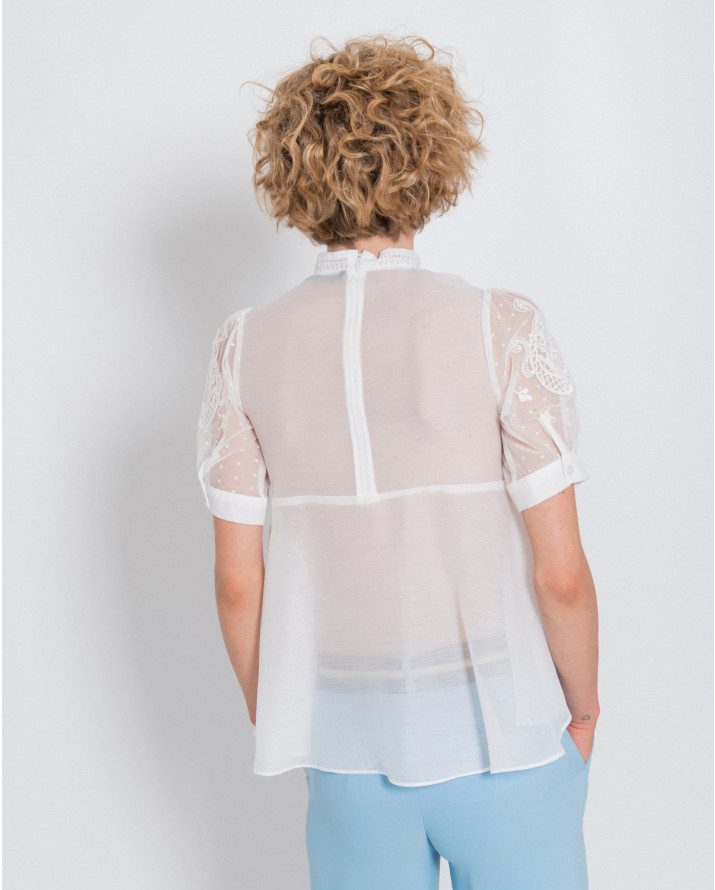 【silvian-heach】繡紋短袖雪紡衫