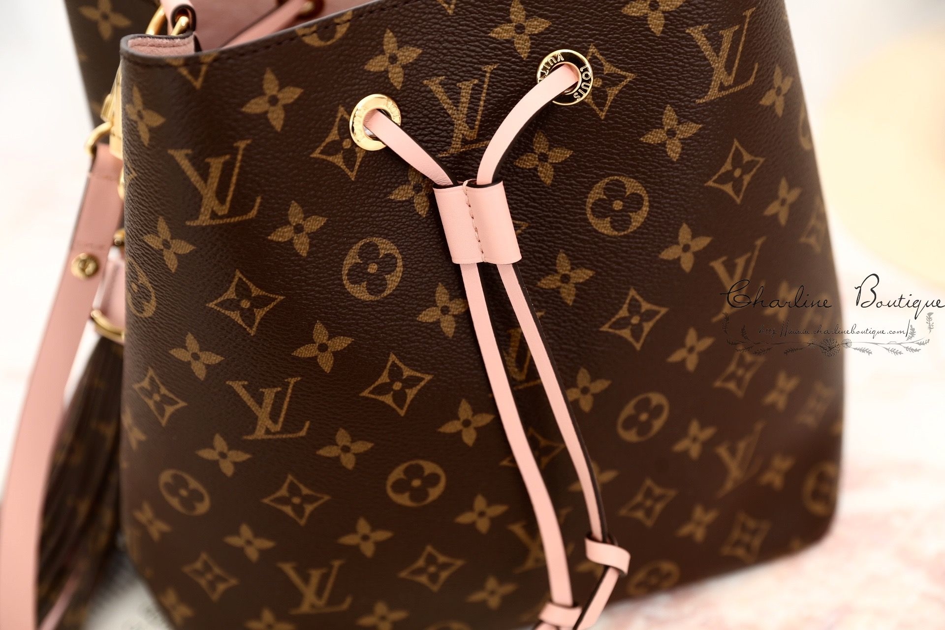 Louis Vuitton NEONOE 咖啡色與玫瑰粉水桶肩背斜背包