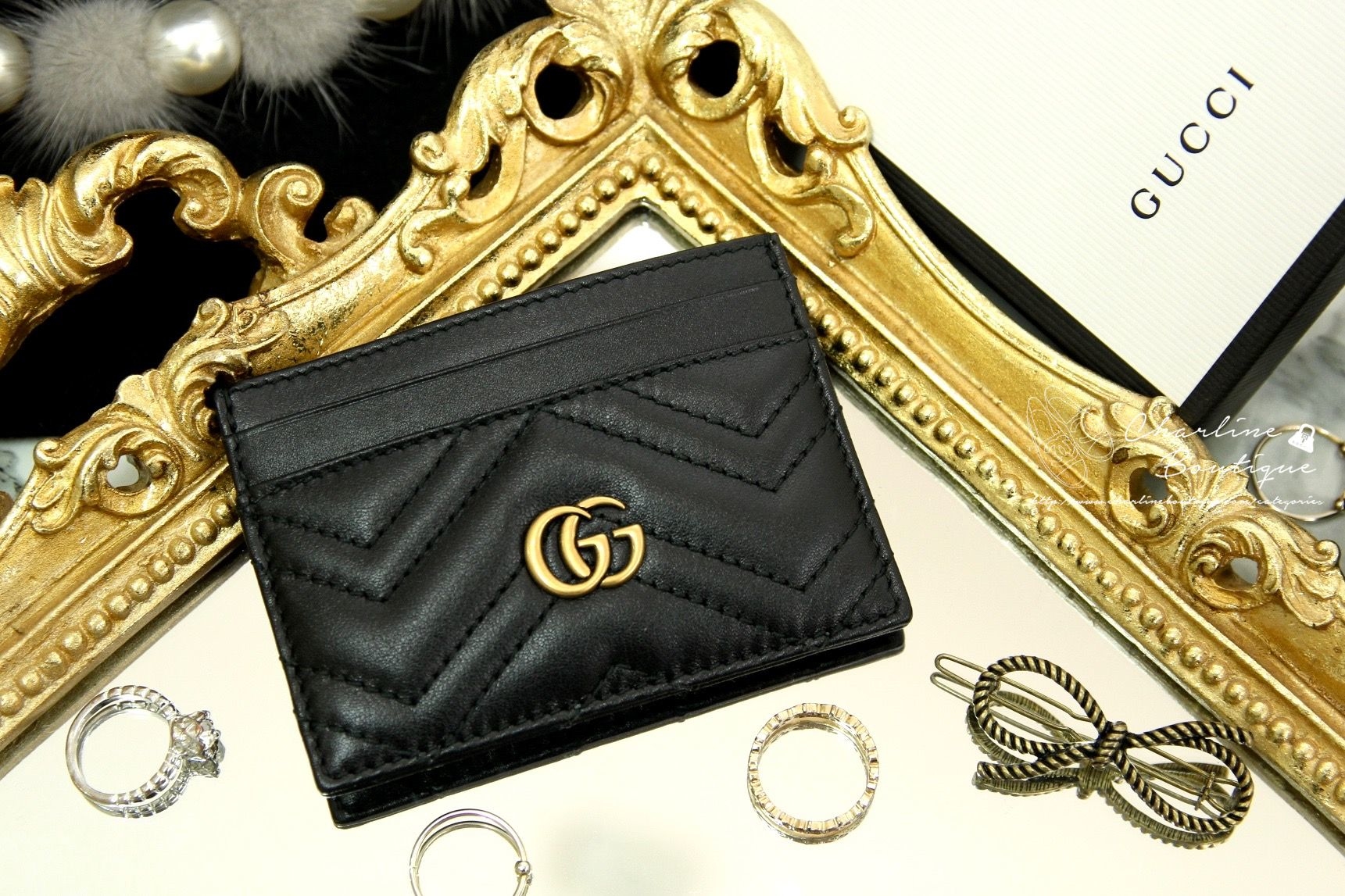 Gucci GG Marmont Card Case 黑色GG Logo卡片夾-Charline Boutique 精品代購