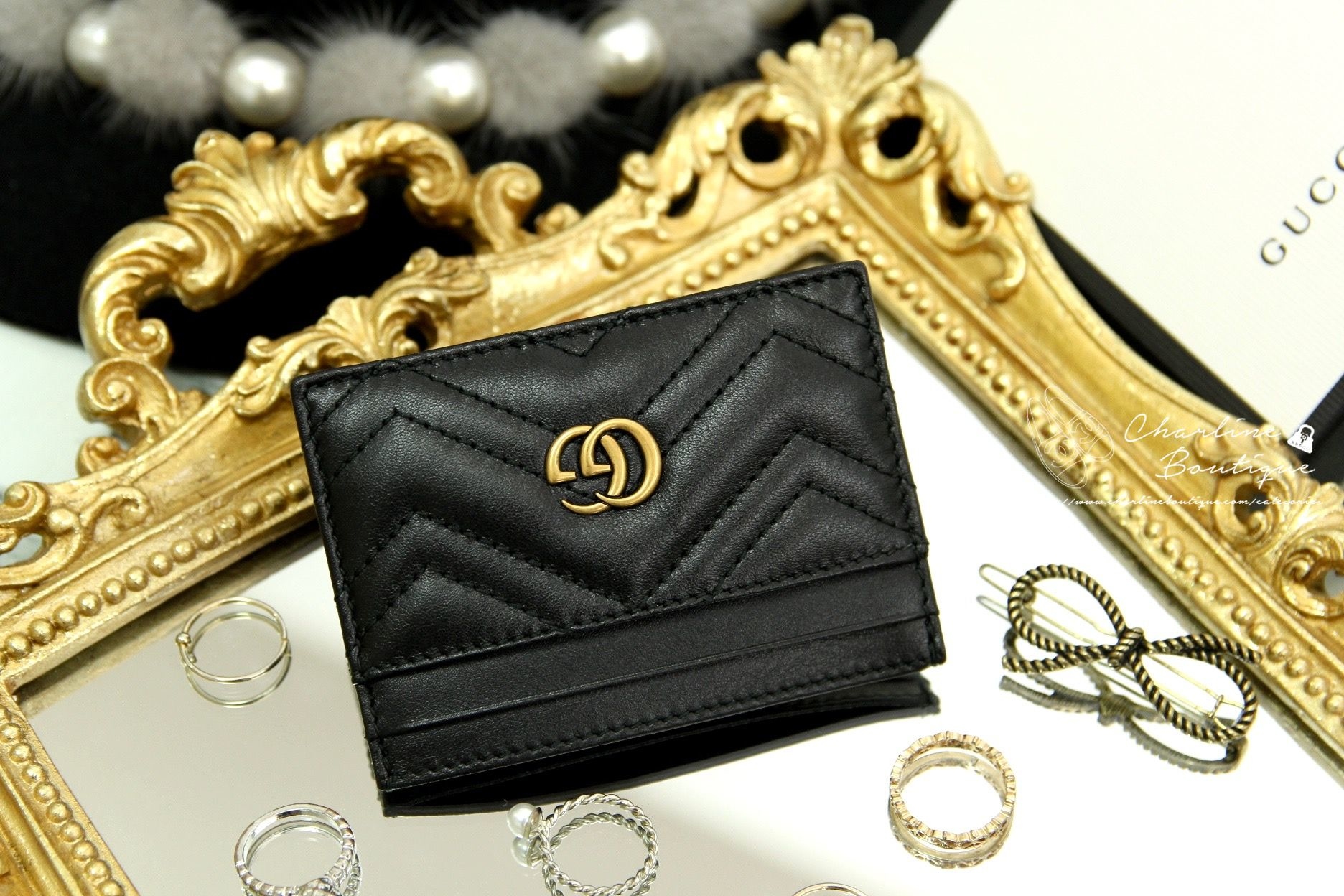 Gucci GG Marmont Card Case 黑色GG Logo卡片夾-Charline Boutique 精品代購