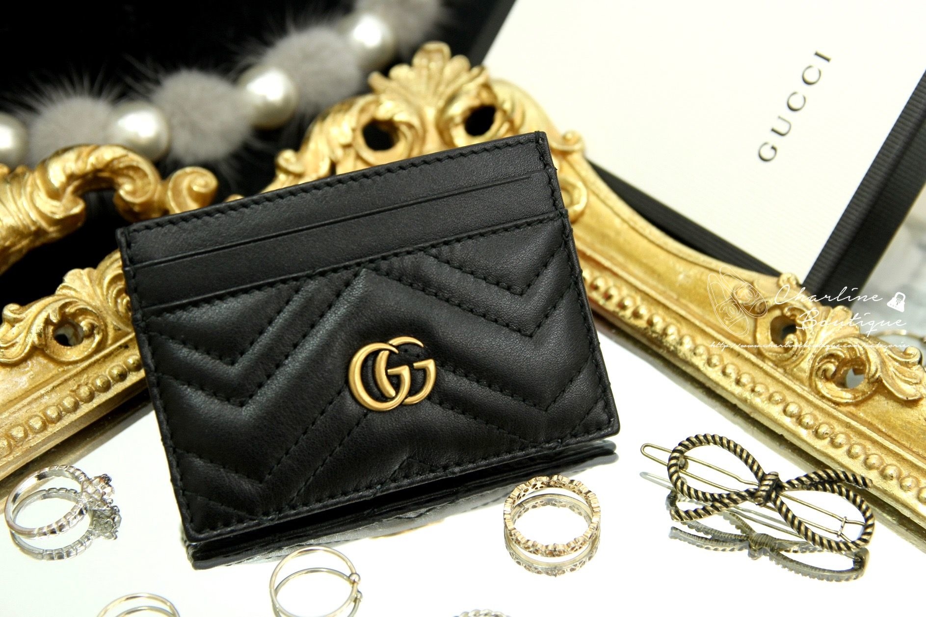 Gucci GG Marmont Card Case 黑色GG Logo卡片夾-Charline Boutique 精品代購