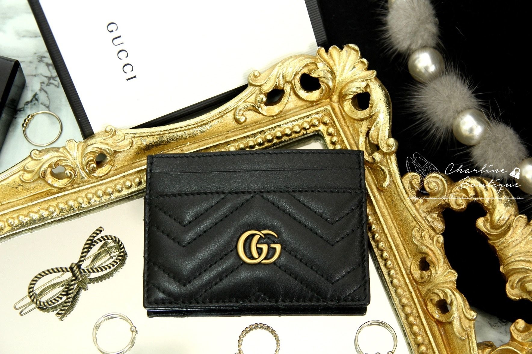 Gucci GG Marmont Card Case 黑色GG Logo卡片夾-Charline Boutique 精品代購