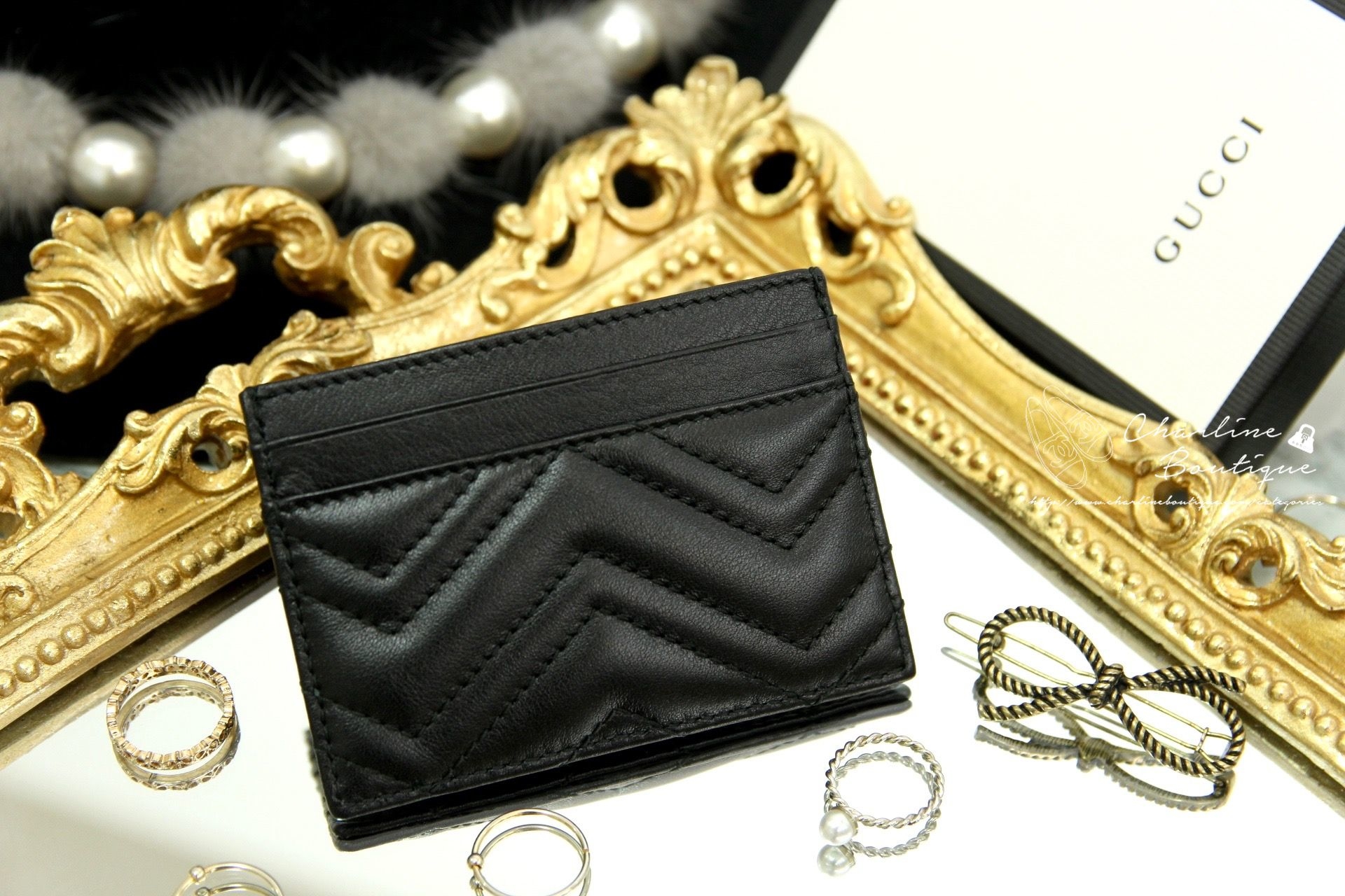 Gucci GG Marmont Card Case 黑色GG Logo卡片夾-Charline Boutique 精品代購