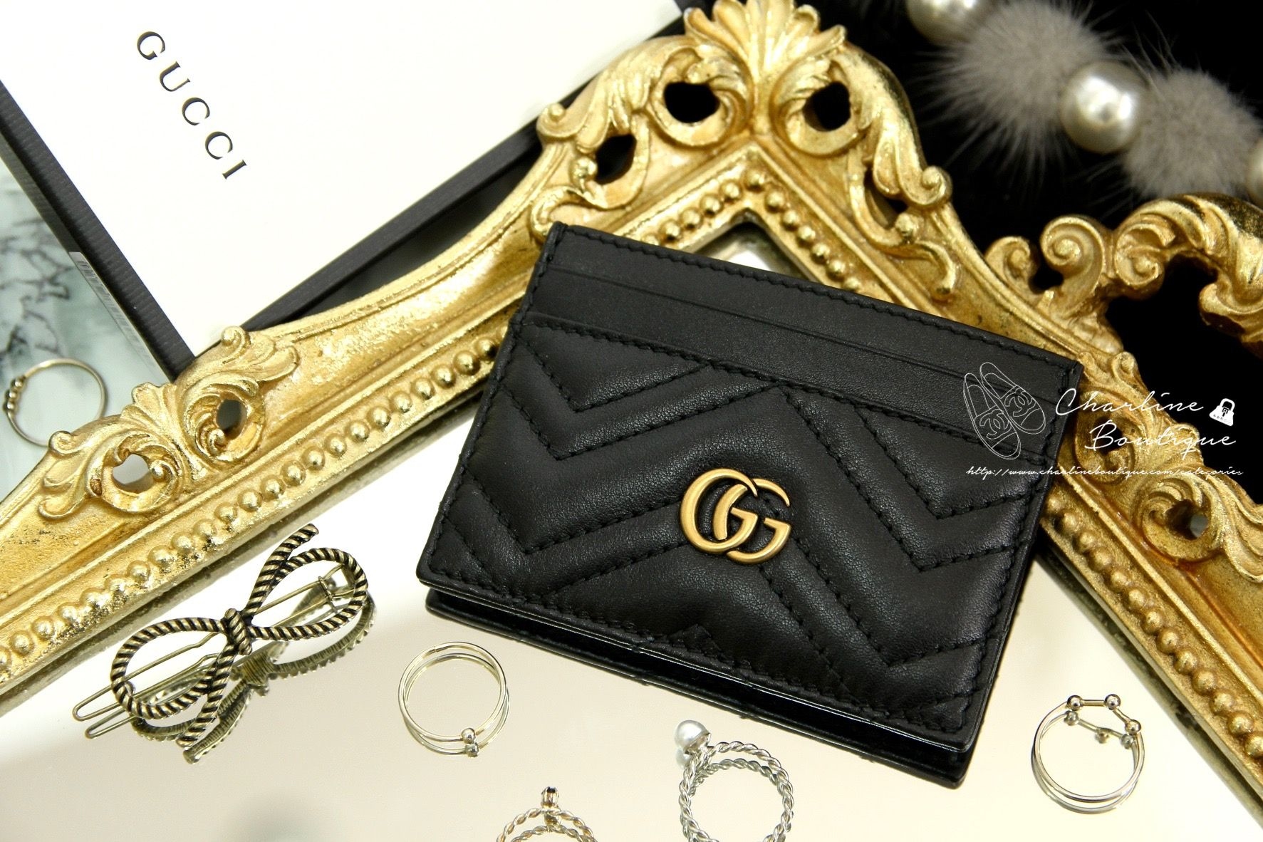 Gucci GG Marmont Card Case 黑色GG Logo卡片夾-Charline Boutique 精品代購
