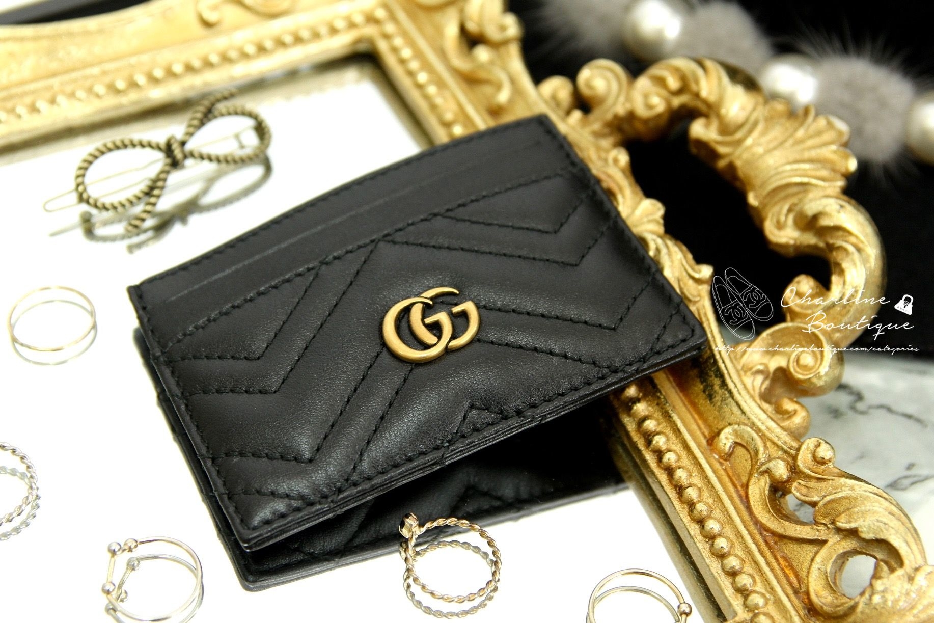 Gucci GG Marmont Card Case 黑色GG Logo卡片夾-Charline Boutique 精品代購