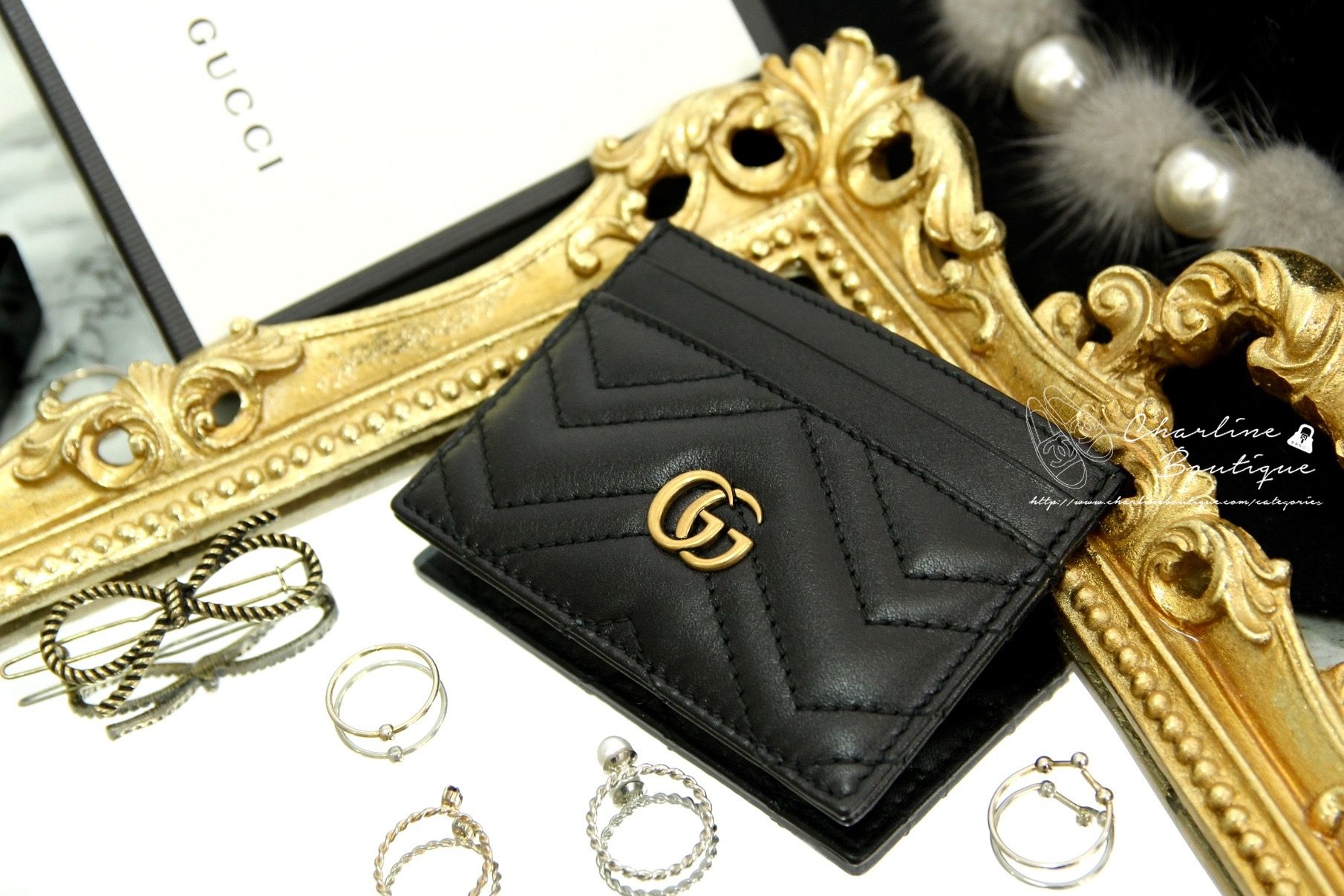 Gucci GG Marmont Card Case 黑色GG Logo卡片夾-Charline Boutique 精品代購