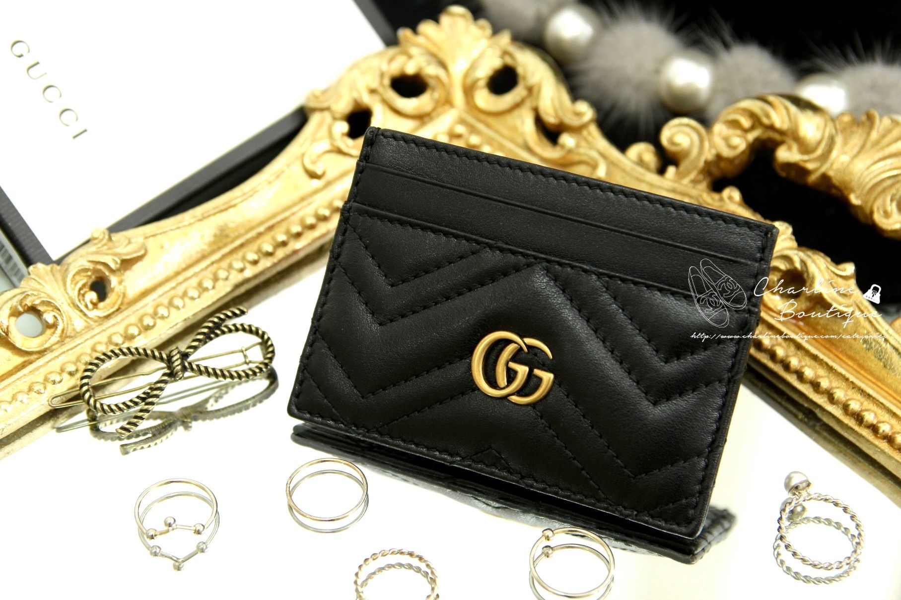 Gucci GG Marmont Card Case 黑色GG Logo卡片夾-Charline Boutique 精品代購