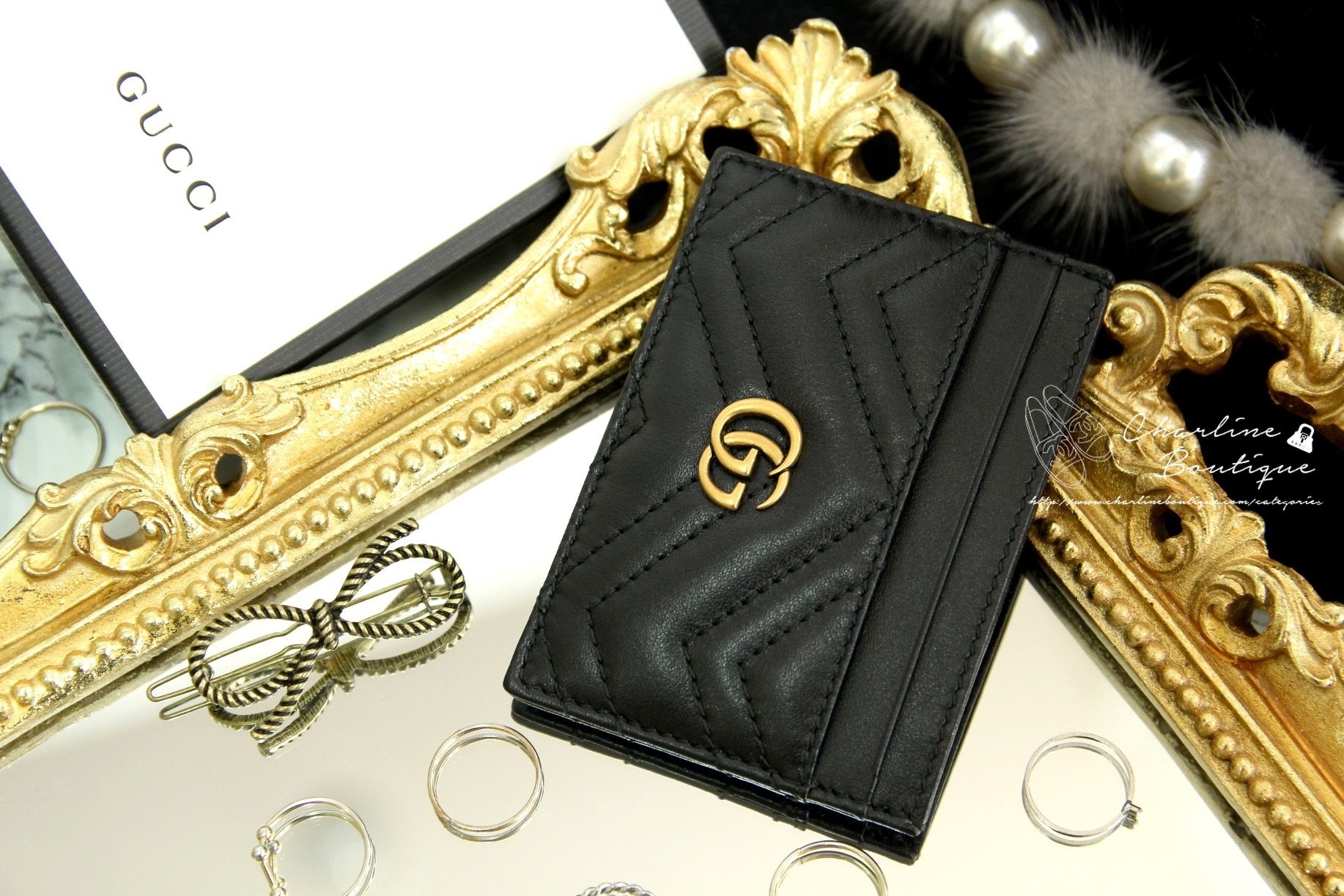 Gucci GG Marmont Card Case 黑色GG Logo卡片夾-Charline Boutique 精品代購