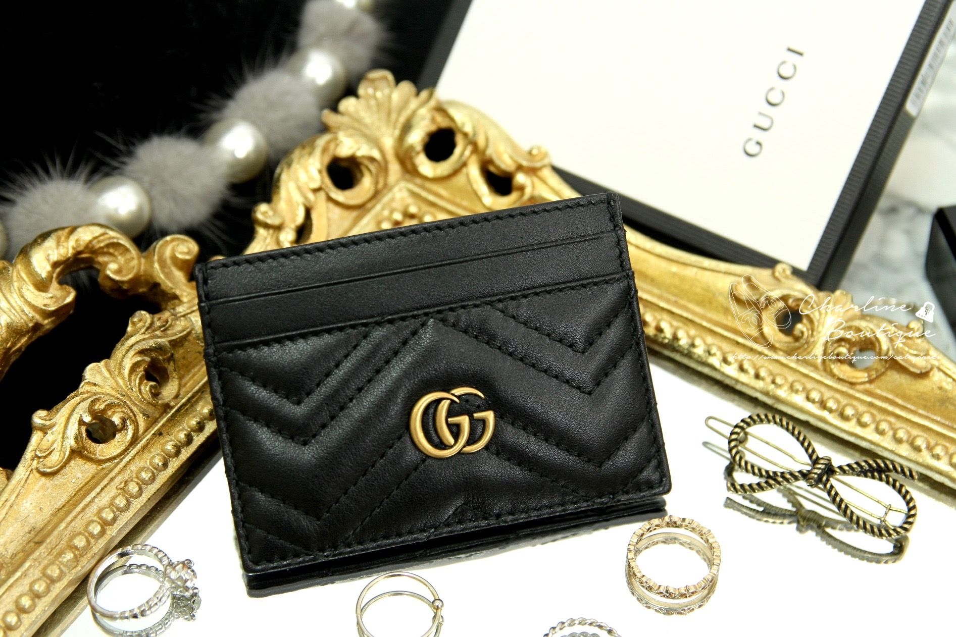 Gucci GG Marmont Card Case 黑色GG Logo卡片夾