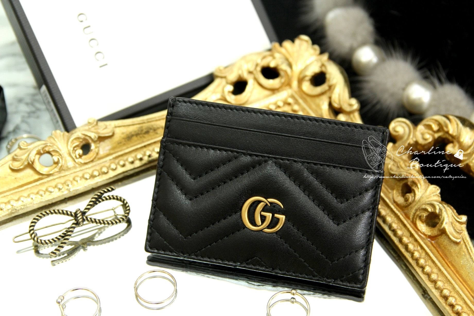 Gucci GG Marmont Card Case 黑色GG Logo卡片夾