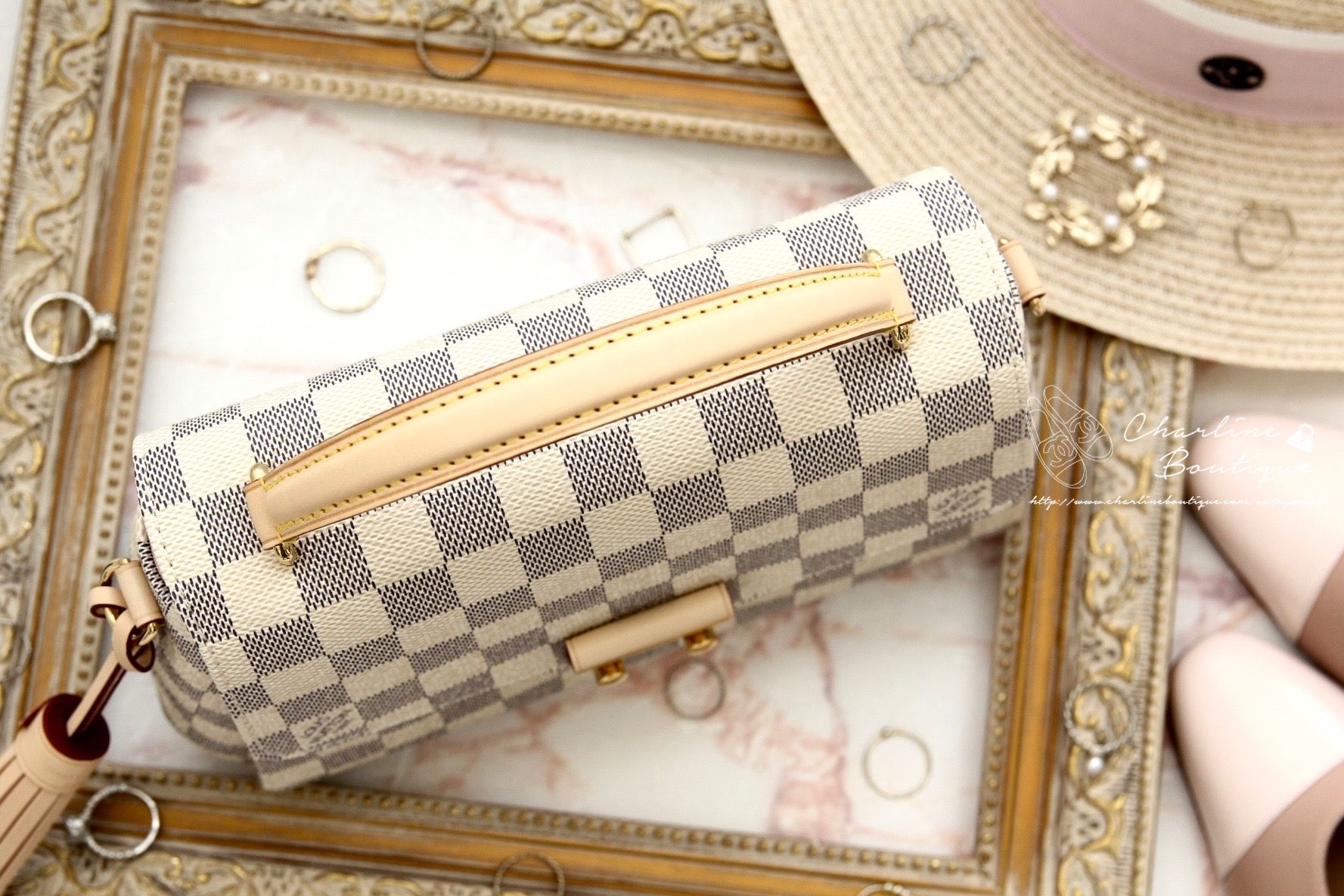 Louis Vuitton Croisette 米白色格紋肩背手提包