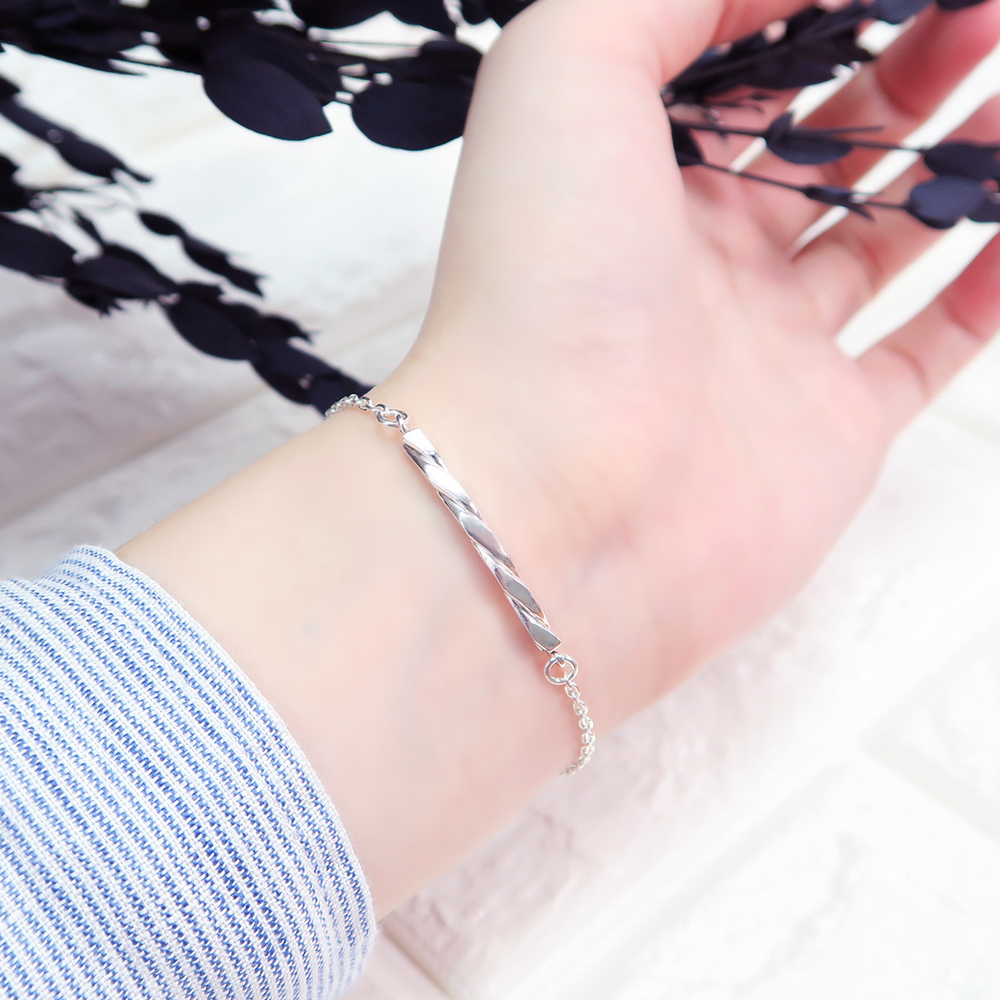 方晶格麻花手鍊(銀白款)-925純銀手鍊