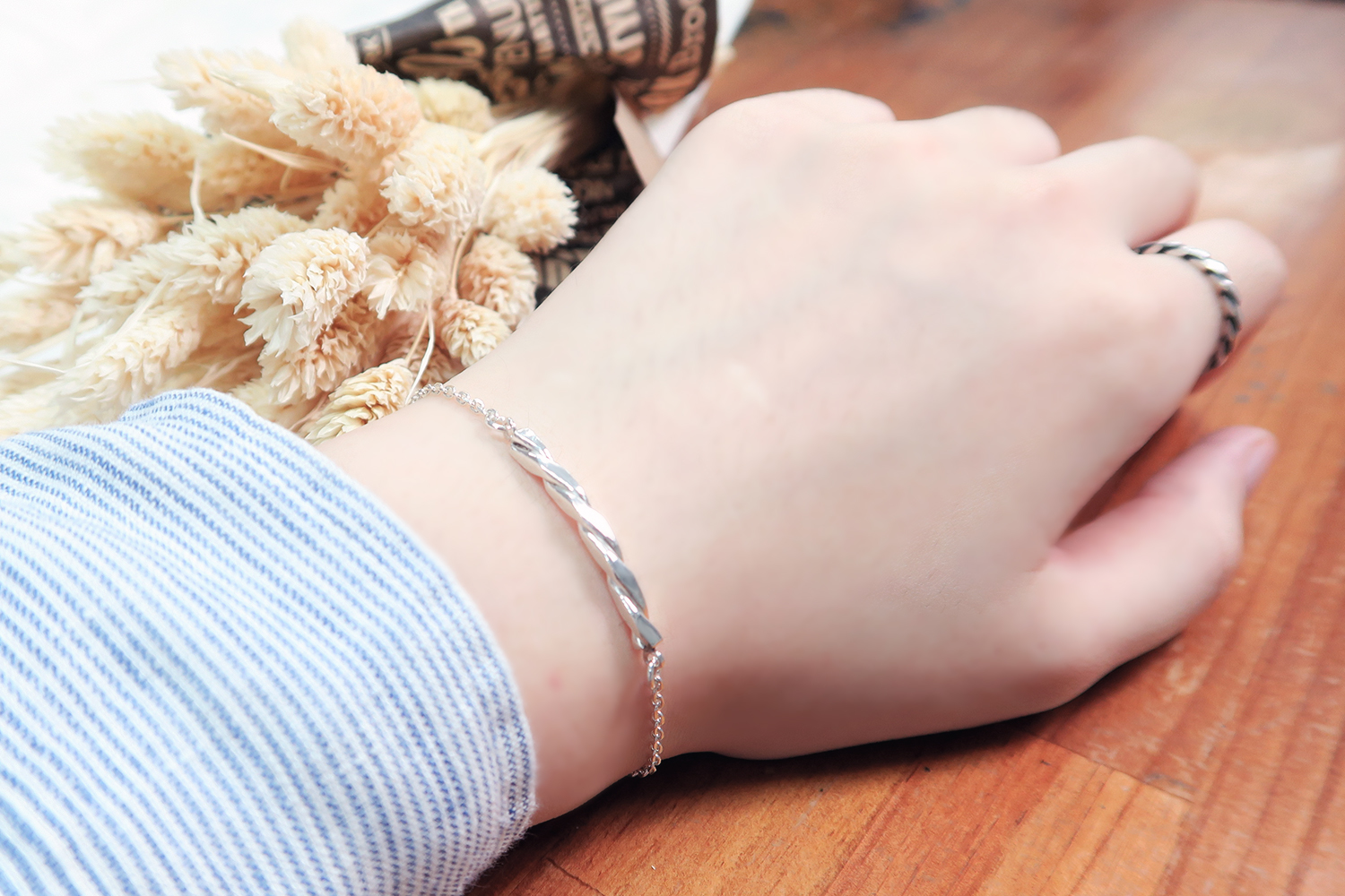 方晶格麻花手鍊(銀白款)-925純銀手鍊