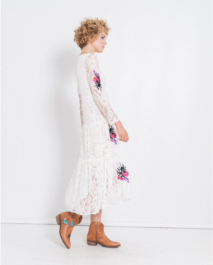 【silvian-heach】花朵刺繡蕾絲長袖長洋裝
