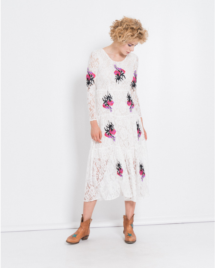 【silvian-heach】花朵刺繡蕾絲長袖長洋裝