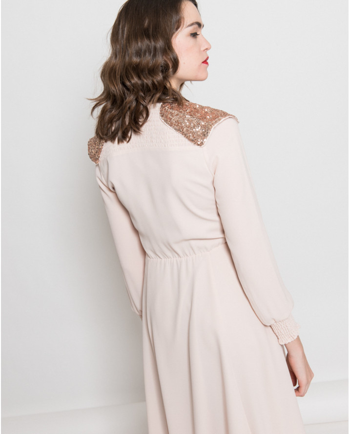 【silvian-heach】V領亮片肩飾長袖洋裝