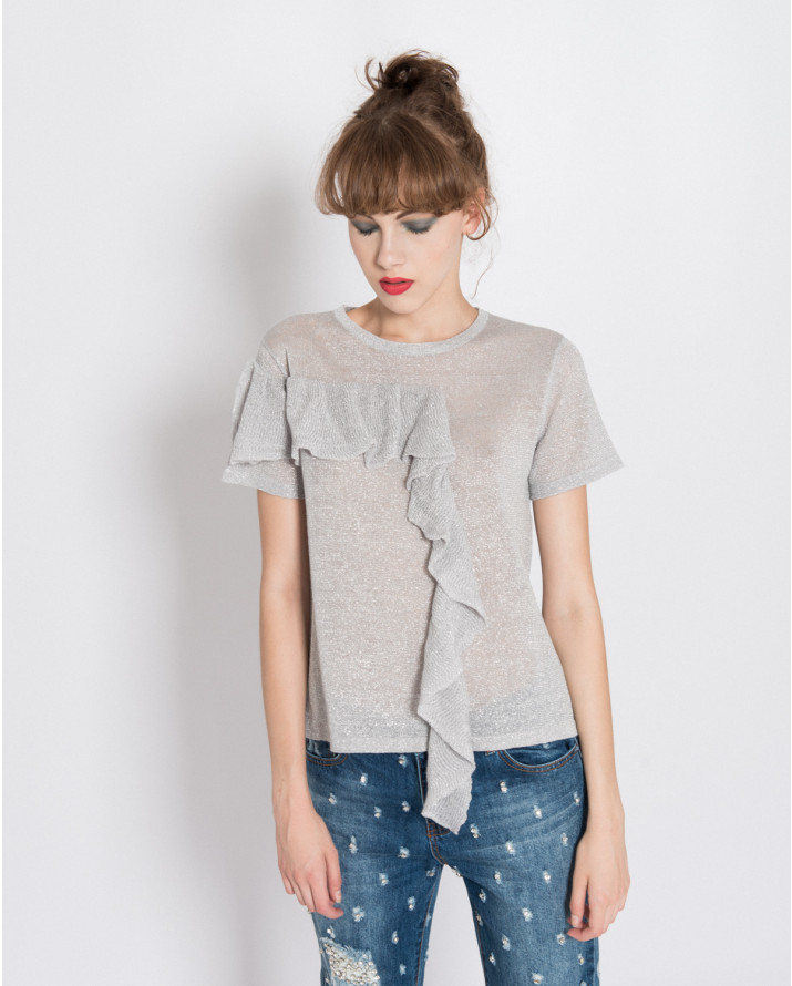 【silvian-heach】荷葉飾針織短袖針織衫