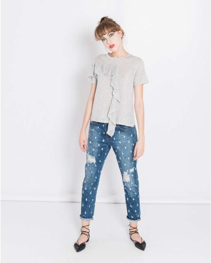 【silvian-heach】荷葉飾針織短袖針織衫