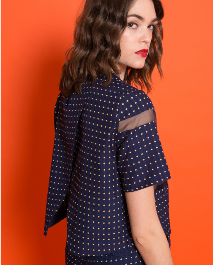 【silvian-heach】透視拼接短版短袖上衣