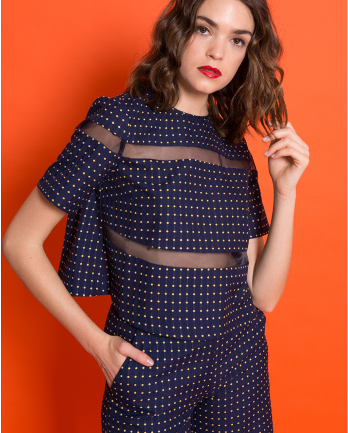 【silvian-heach】透視拼接短版短袖上衣