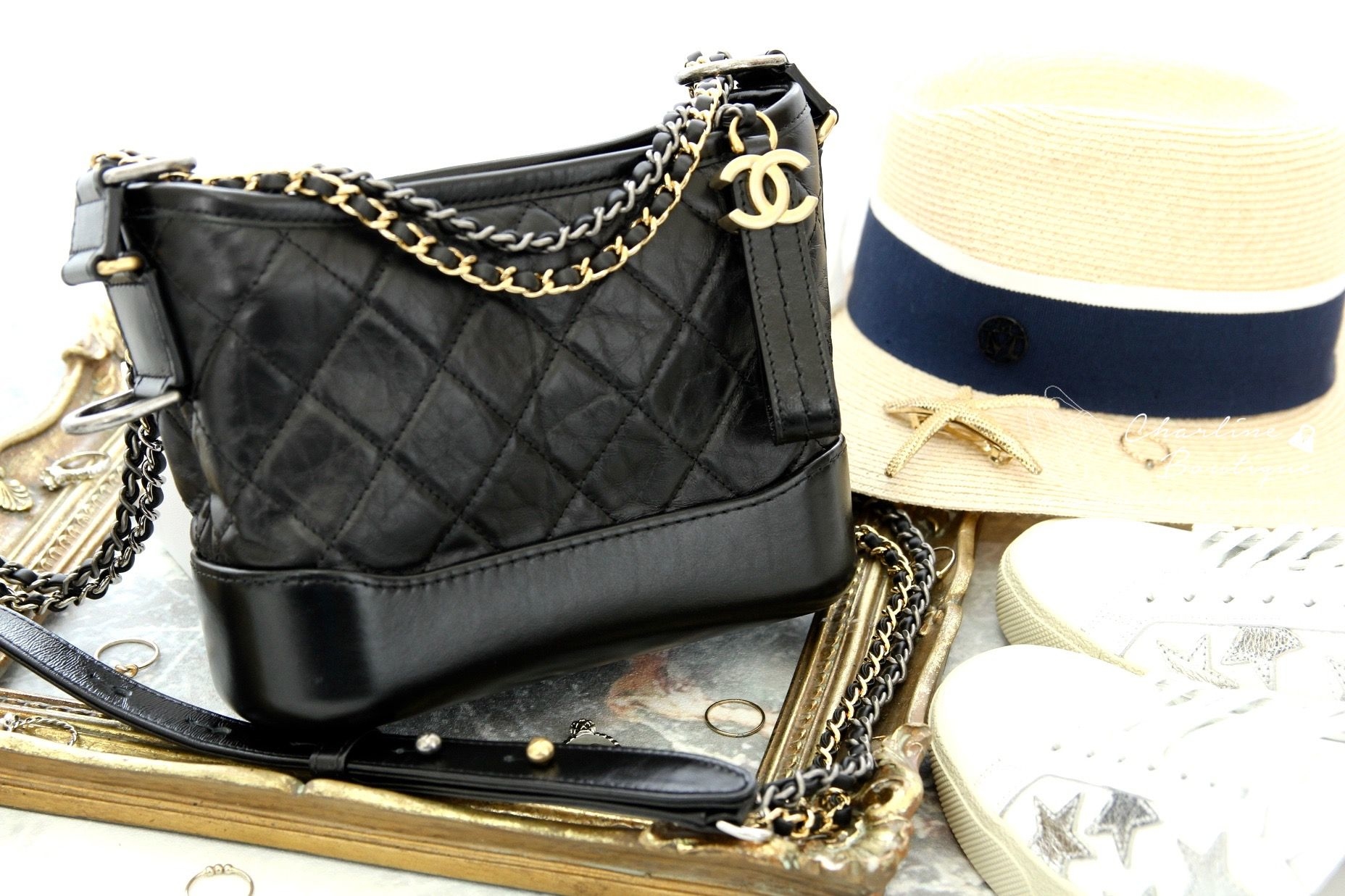 Chanel Gabrielle Small Hobo Bag 黑色金銀鍊拼接小型鍊帶手袋-Charline Boutique 精品代購