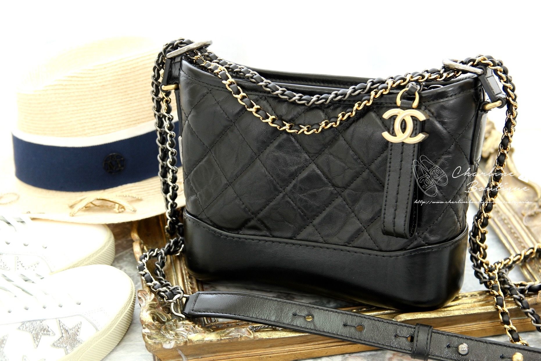 Chanel Gabrielle Small Hobo Bag 黑色金銀鍊拼接小型鍊帶手袋-Charline Boutique 精品代購