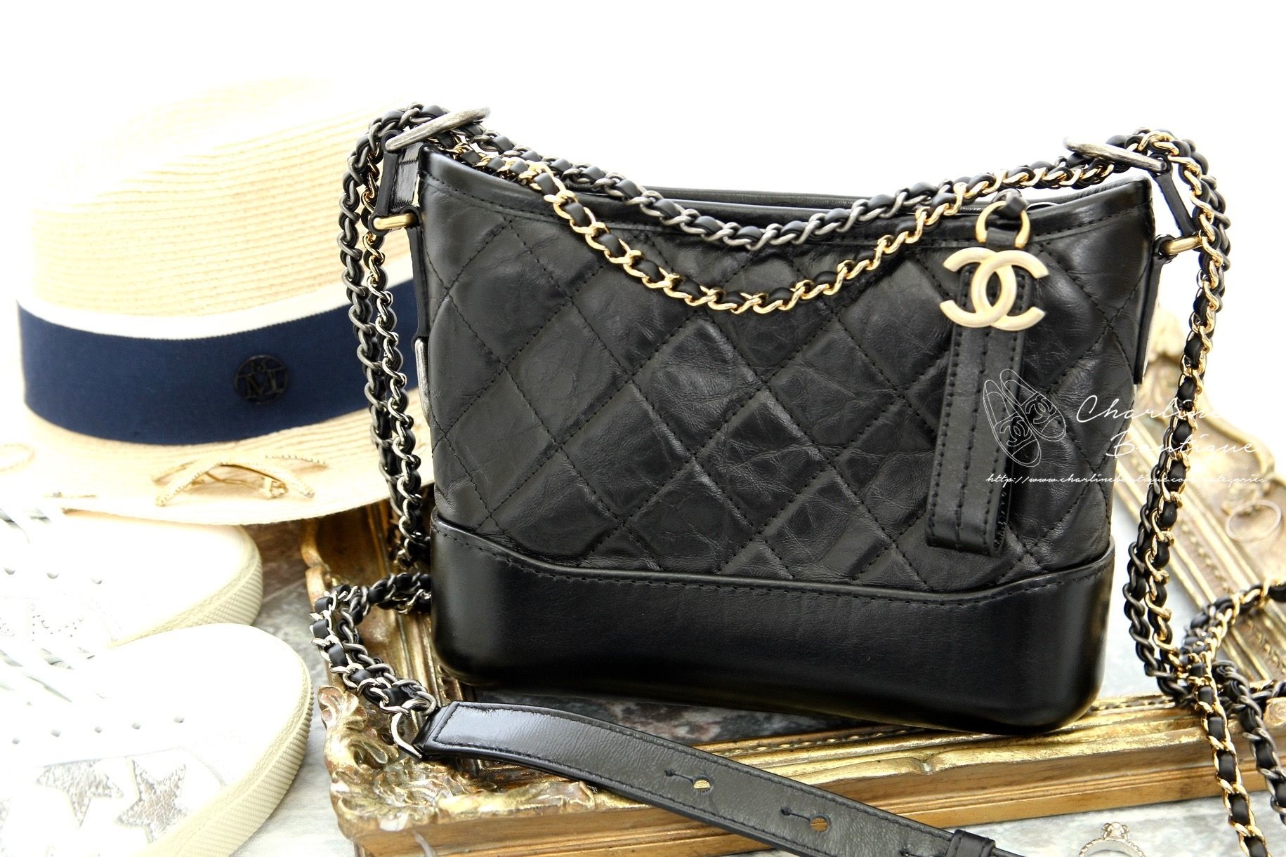 Chanel Gabrielle Small Hobo Bag 黑色金銀鍊拼接小型鍊帶手袋-Charline Boutique 精品代購