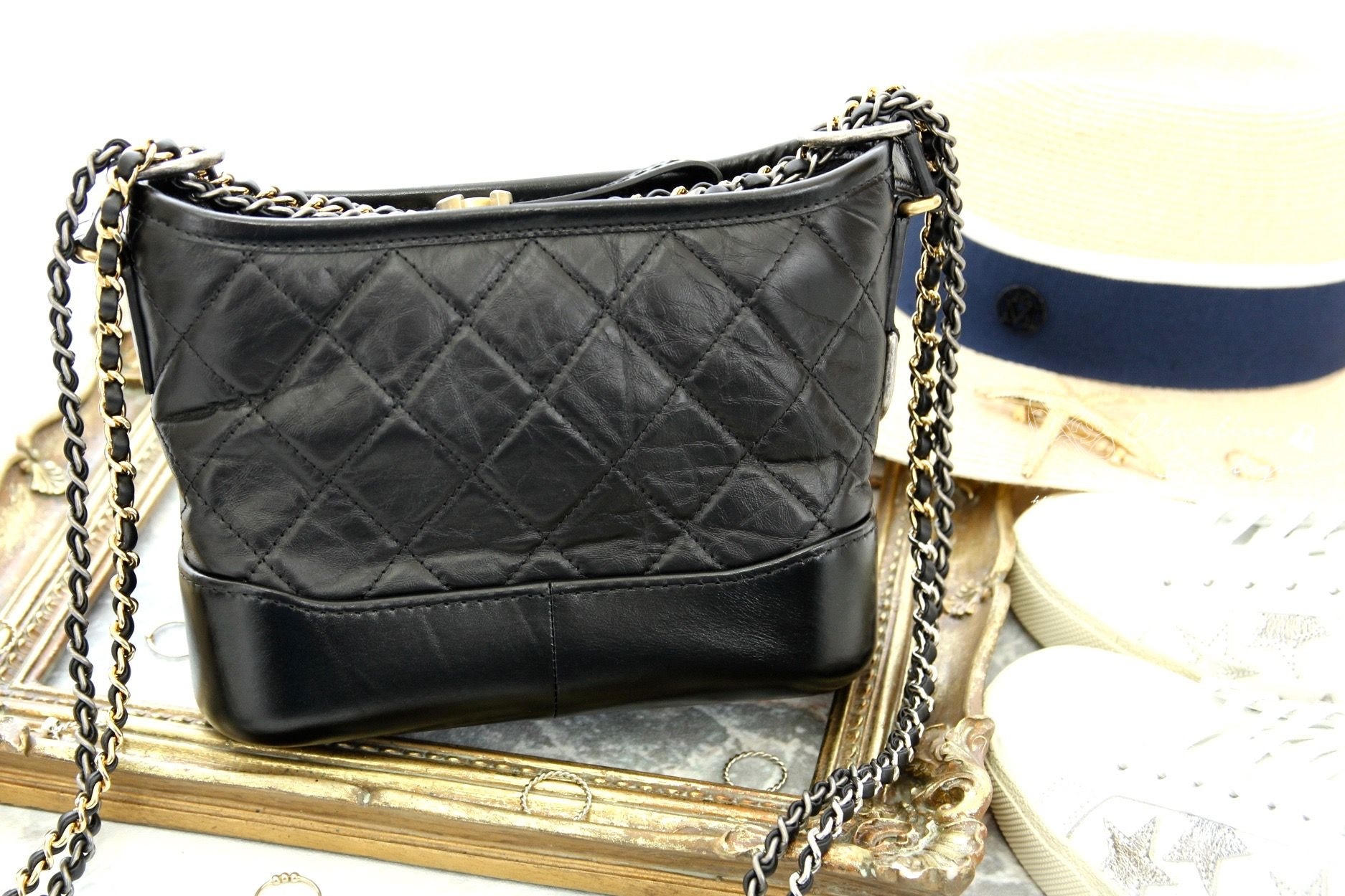 Chanel Gabrielle Small Hobo Bag 黑色金銀鍊拼接小型鍊帶手袋-Charline Boutique 精品代購