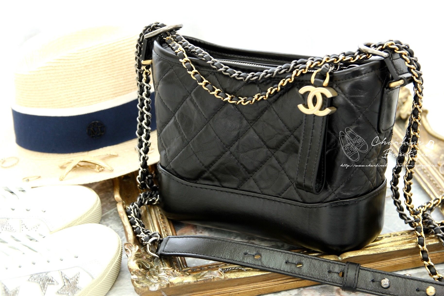 Chanel Gabrielle Small Hobo Bag 黑色金銀鍊拼接小型鍊帶手袋-Charline Boutique 精品代購