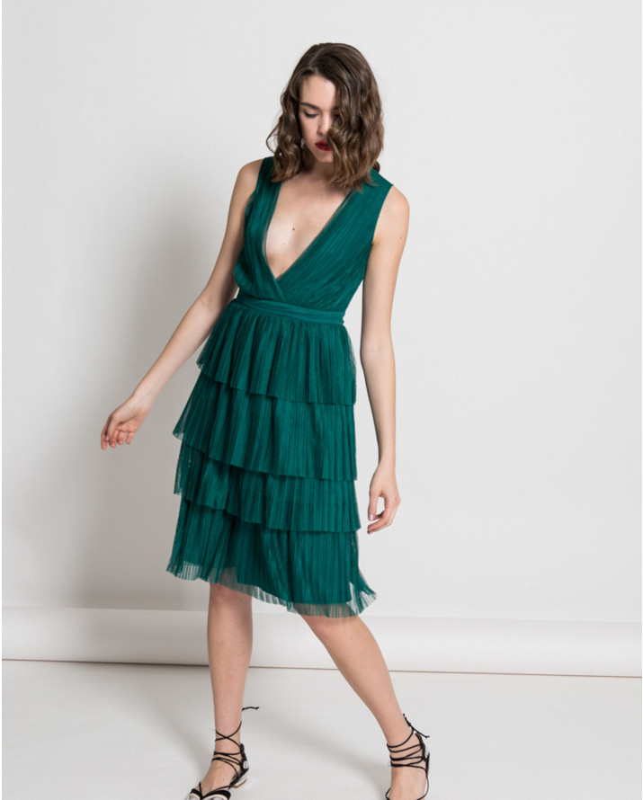 【silvian-heach】V領背心蛋糕及膝洋裝