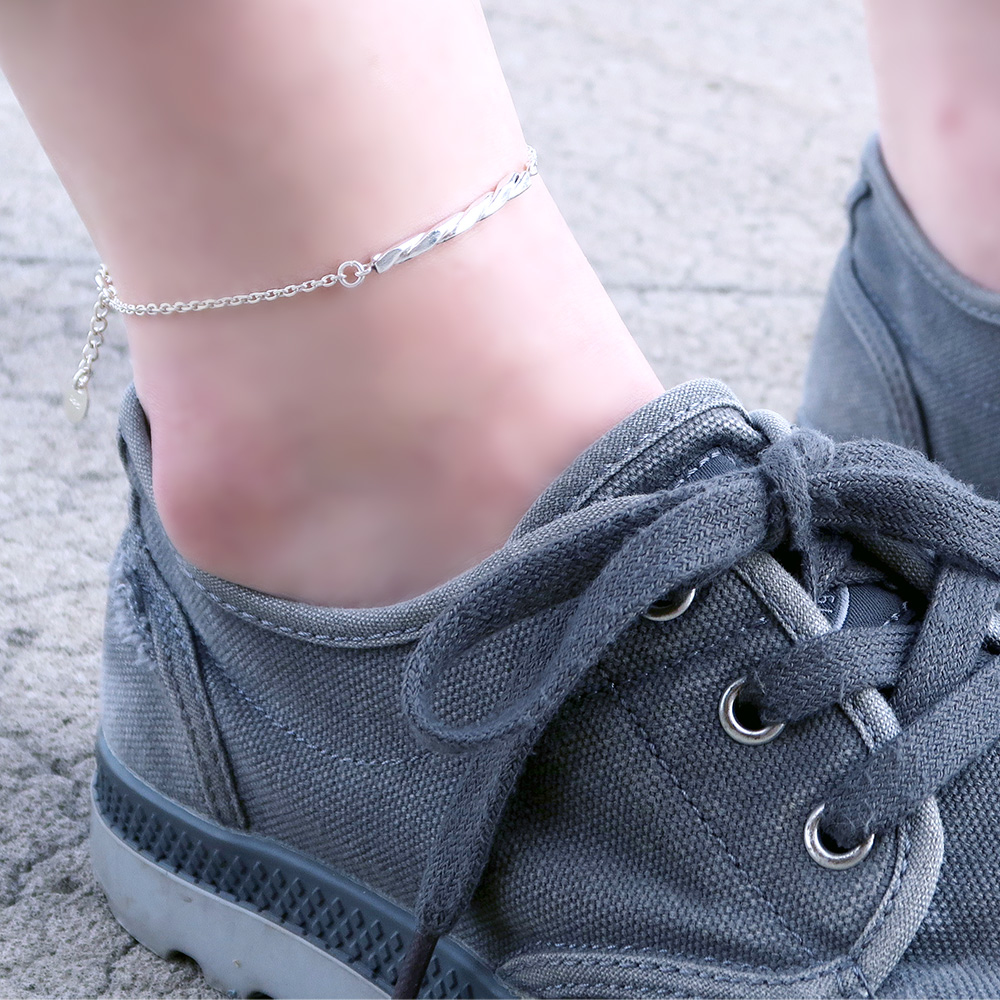 方晶格麻花腳鍊(銀白款)-925純銀腳鍊